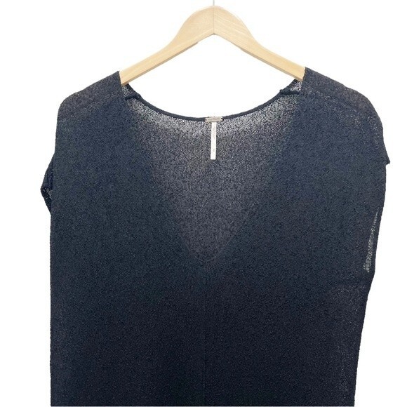 Free People Top Take It Easy Black Nubby Sheer Sweater Tunic Women’s Size Small - Picture 6 of 15
